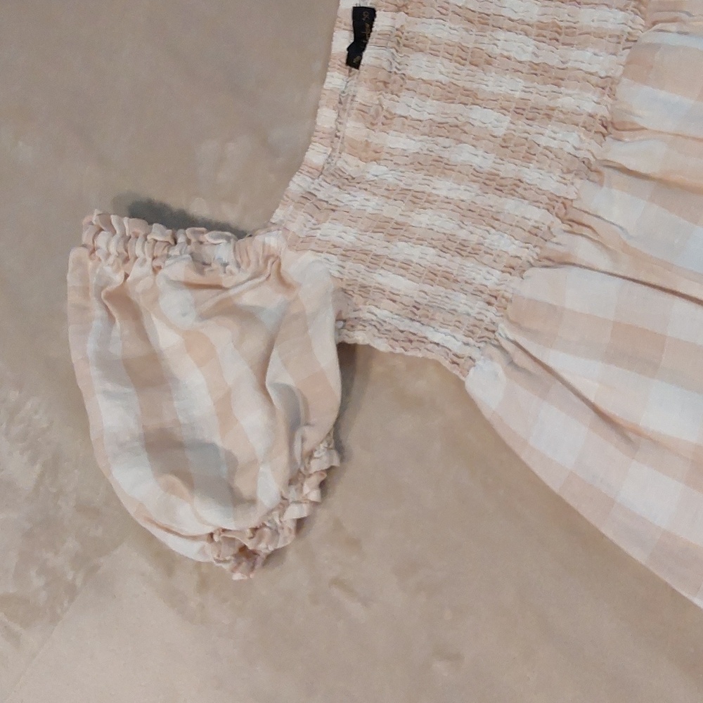 House of Harlow 1960 gingham smocked babydoll mini dress Size L - Picture 3 of 13